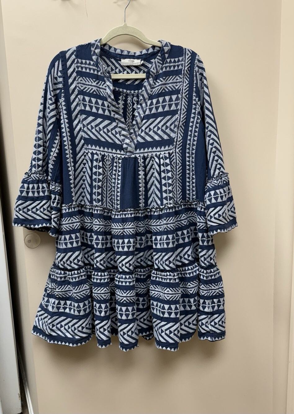 Anthropologie Devotion Twins Ella Tiered Blue Embroidered Mini Dress Size md